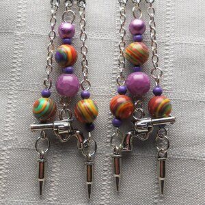No. 13 Handmade earrings with Tibetan silver 3D revolvers charms